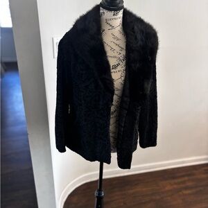 Women's vintage Black shearling Fur with mink collar Jacket s/m AS IS